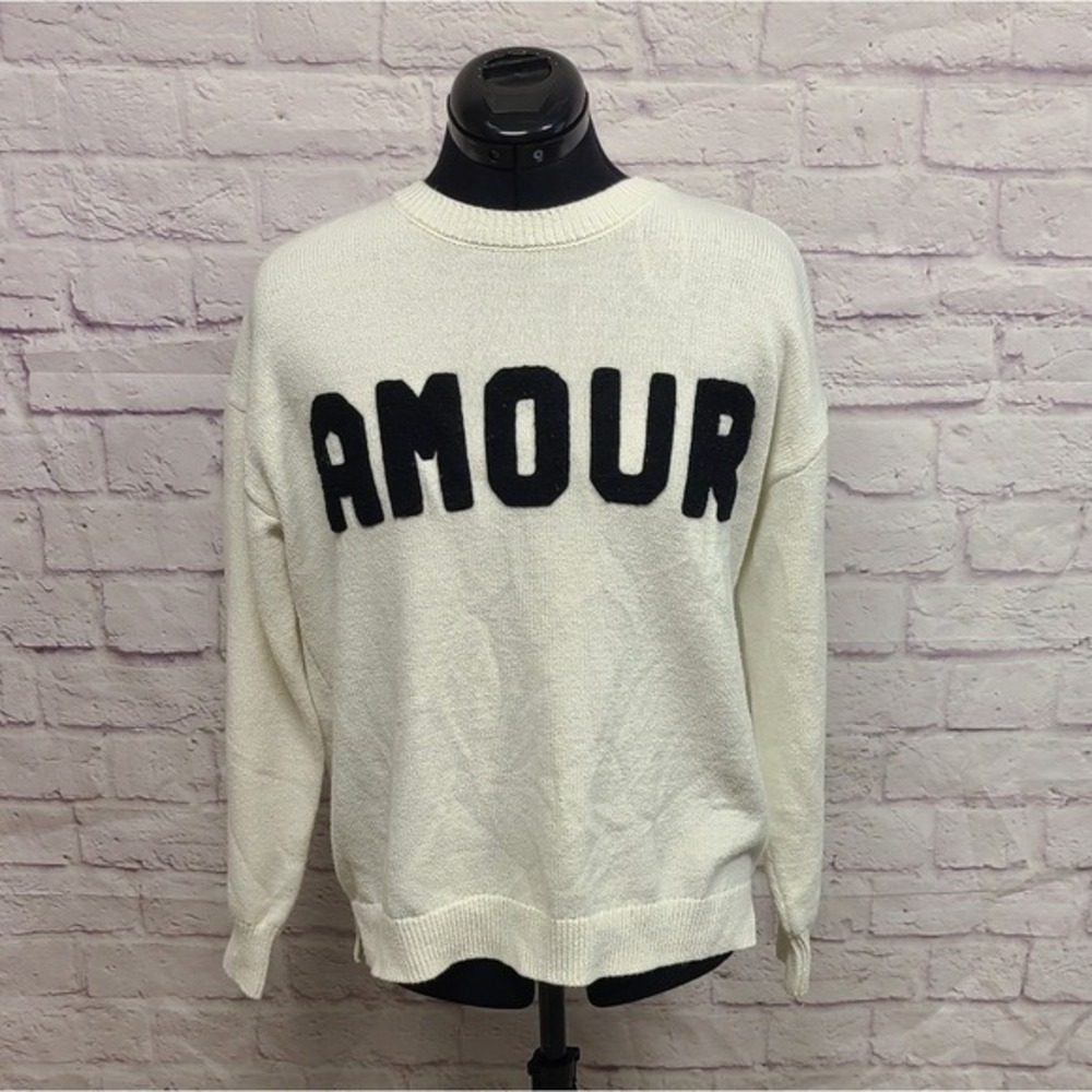 Sincerely Jules Amour Graphic Knit Sweater‎ Cream White Small ST23093